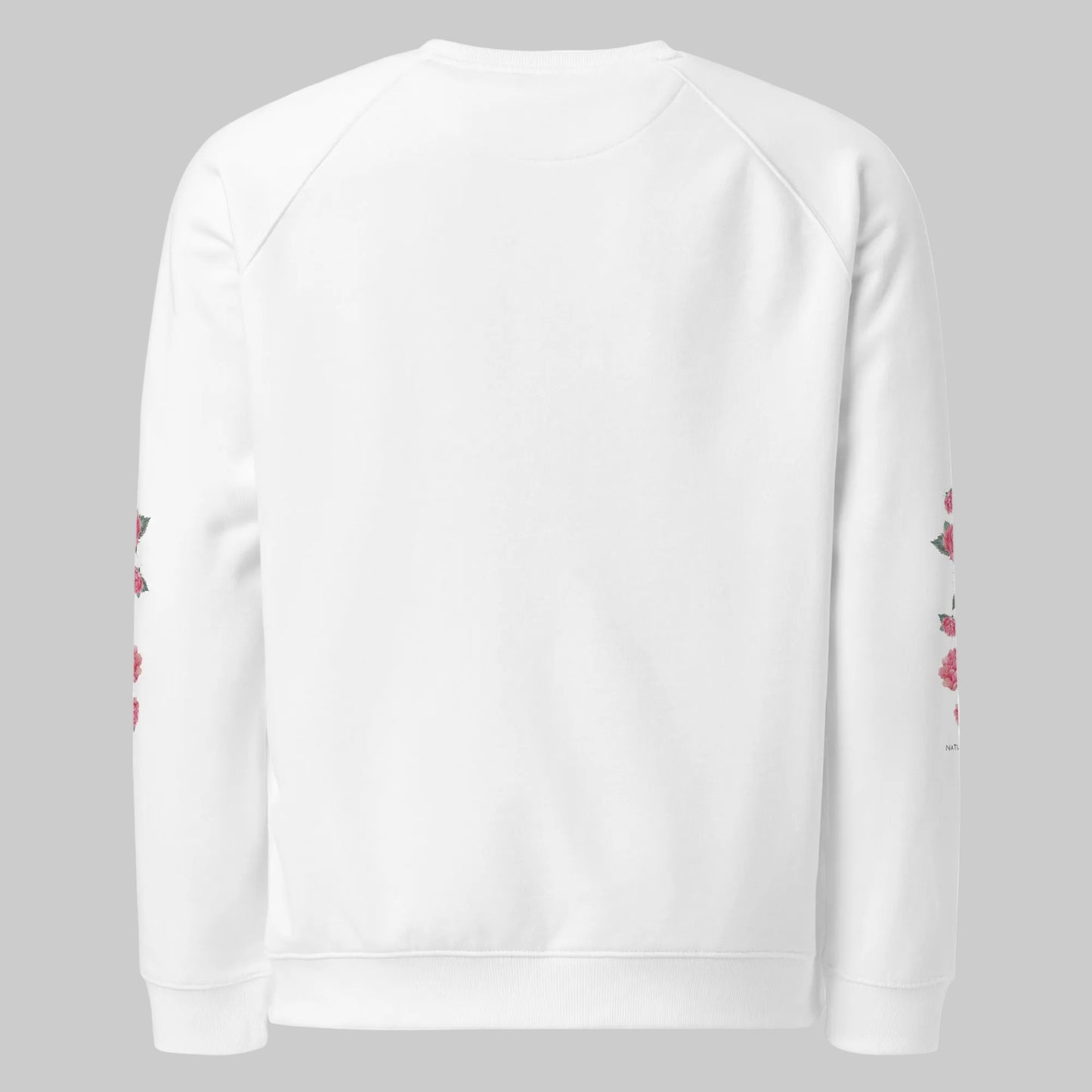 NATURMAEDEL® EXCLUSIV LOGO - AQUARELL ROSE IN LOVE DESIGN. BIO BAUMWOLLE - STYLISCHER UNISEX DAMEN RAGLAN PULLOVER, SWEATSHIRT - MOCKUP RUECKSEITE - DESIGN VERENA U. JANINA by VerJa.ME® - 1.8 - www.naturmaedel.com -