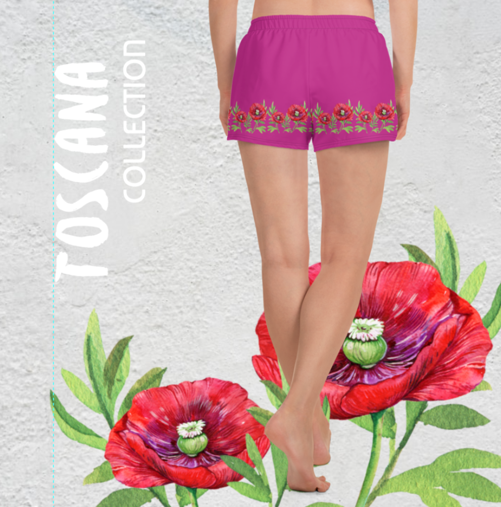 NATURMÄDEL EXCLUSIV DESIGN TOSCANA AQUARELL MOHNBLUMEN - ROMANTISCHE, WUNDERSCHÖNE UND SEHR BEQUEME HIGH-TECH MIKROFASER STRETCH-BADE- U. FREIZEITSHORTS DIE KEINE WÜNSCHE OFFEN LÄSST. GUTE LAUNE GARANTIERT. www.naturmaedel.shop