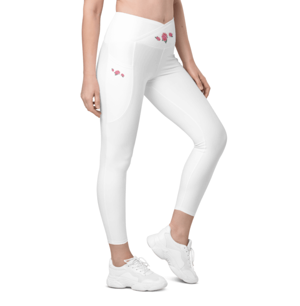 WUNDERSCHÖN, FIGURBETONT, V-BUND CROSSOVER LEGGINGS. IDEALER BEGLEITER FÜR YOGA-, FITNESS- UND ALLE FREIZEITAKTIVITÄTEN. VERZIERT MIT UNSEREM EINZIGARTIGEM NATURMÄDEL® ROSE IN LOVE DESINGN - www.naturmaedel.shop