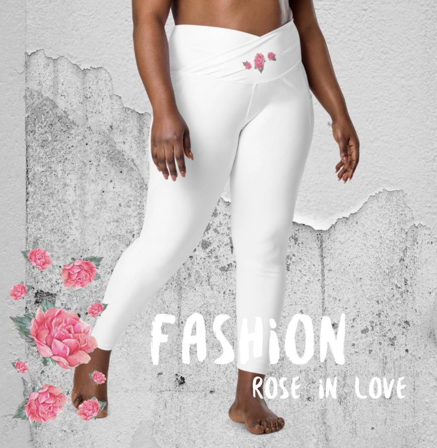 WUNDERSCHÖN, FIGURBETONT, V-BUND CROSSOVER LEGGINGS. IDEALER BEGLEITER FÜR YOGA-, FITNESS- UND ALLE FREIZEITAKTIVITÄTEN. VERZIERT MIT UNSEREM EINZIGARTIGEM NATURMÄDEL® ROSE IN LOVE DESINGN - www.naturmaedel.shop