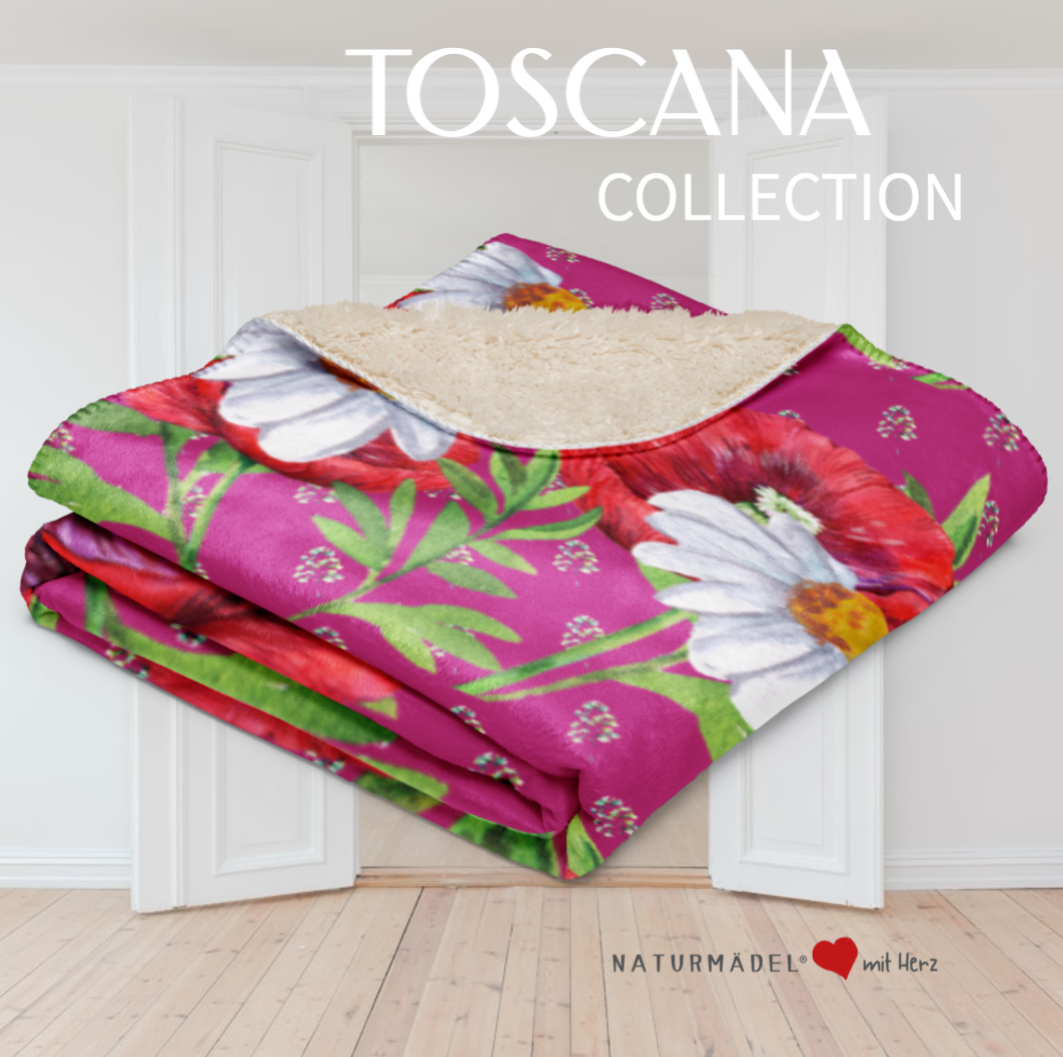 BESTSELLER MAI - EXCLUSIVE SHERPA DECKE, MIT EINZIGARTIGEM NATURMÄDEL® TOSCANA DESIGN LIEBEVOLL BEDRUCKT. KUSCHELFAKTOR GARANTIERT. www.naturmaedel.shop .