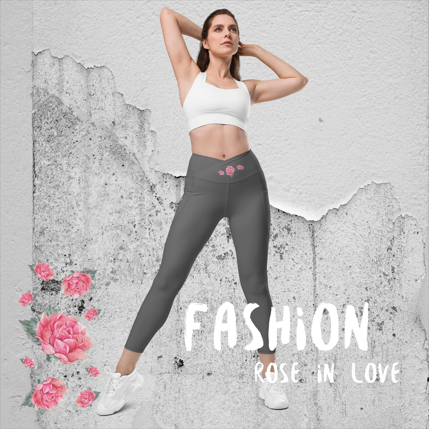 WUNDERSCHÖNE, FIGURBETONTE, V-BUND CROSSOVER LEGGINGS. IDEALER BEGLEITER FÜR YOGA-, FITNESS- UND ALLE FREIZEITAKTIVITÄTEN. VERZIERT MIT UNSEREM EINZIGARTIGEM NATURMÄDEL® ROSE IN LOVE DESINGN - www.naturmaedel.shop