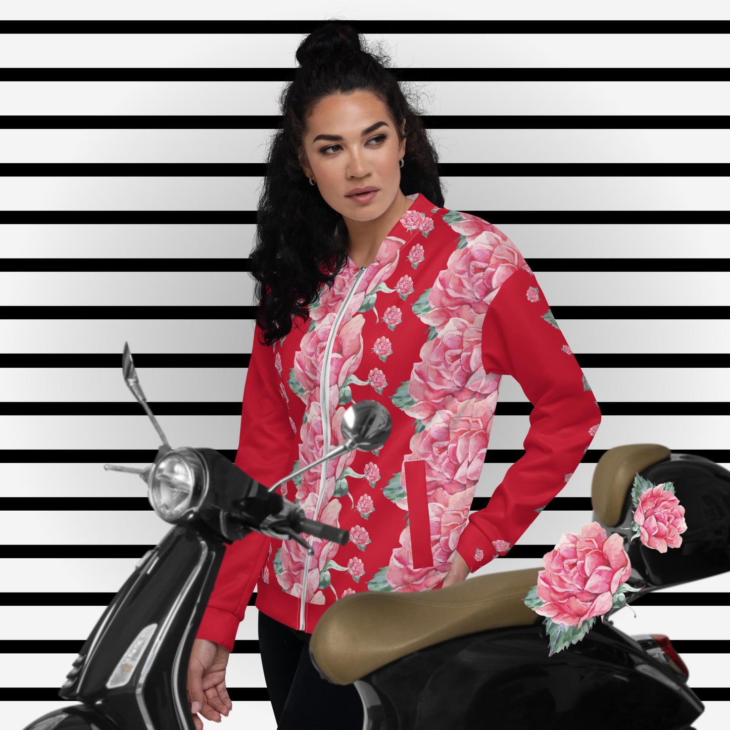 PREMIUM EINZIGARTIGE, UNISEX BOMBERJACKE - EXCLUSIVES NATURMÄDEL® AQUARELL ROSE IN LOVE DESIGN