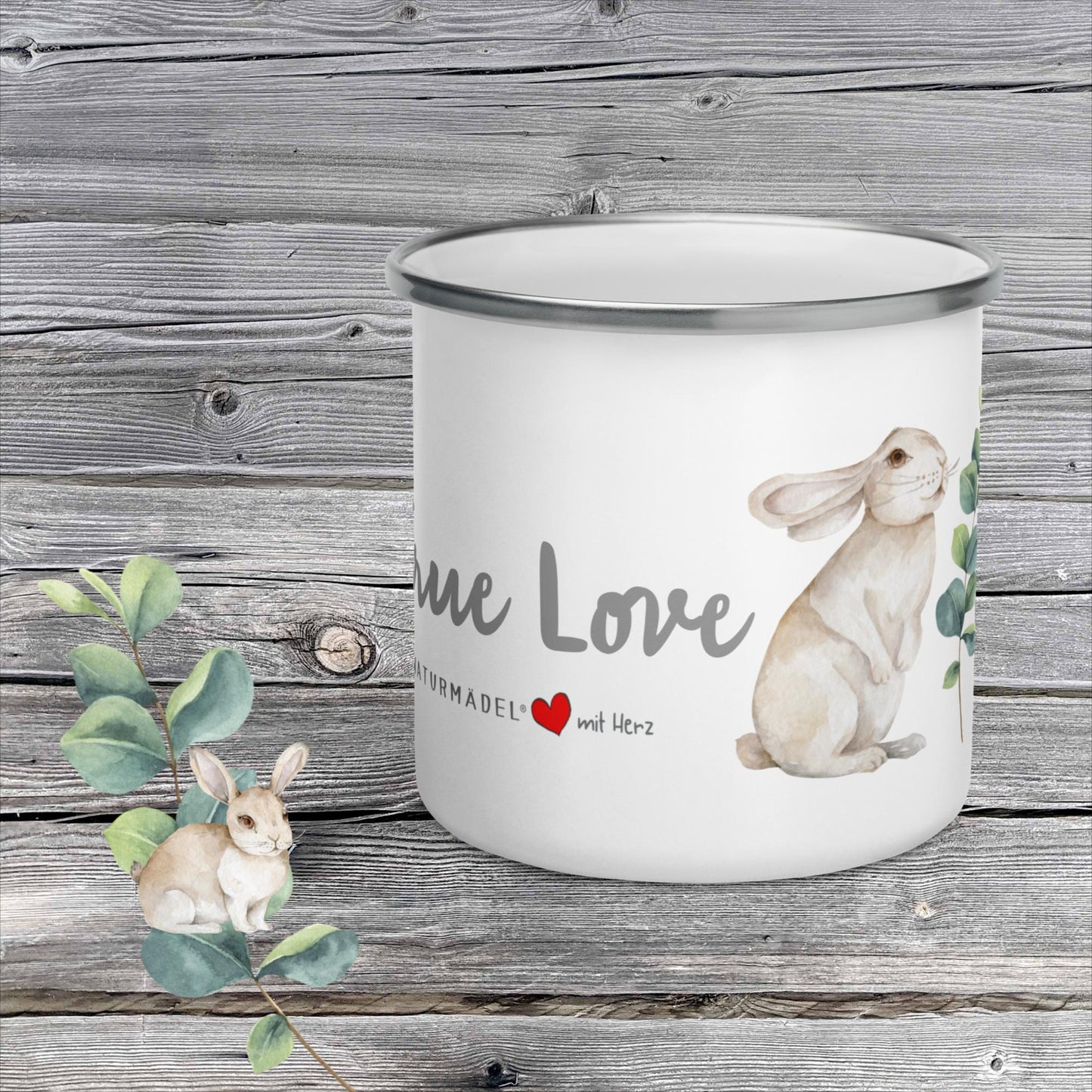 HAPPY MOMENT`S EXCLUSIVER DESIGNER EMAILLE-BECHER „TRUE LOVE“ - EDLES NATURMÄDEL® TIERLIEBE AQUARELL DESIGN FÜR ALLE LIEBLINGSMENSCHEN