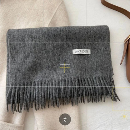 Quality Cashmere~ 100% Wool Solid Color Scarf Women Man Winter Warm Neck Scarves with Tassel Shawl Luxury Cashmere Scarf Wrap