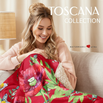 BESTSELLER - EXCLUSIVE SHERPA DECKE, MIT EINZIGARTIGEM NATURMÄDEL® TOSCANA AQUARELLBLUMEN MOHN DESIGN LIEBEVOLL BEDRUCKT. KUSCHELFAKTOR GARANTIERT -3- www.naturmaedel.shop - 