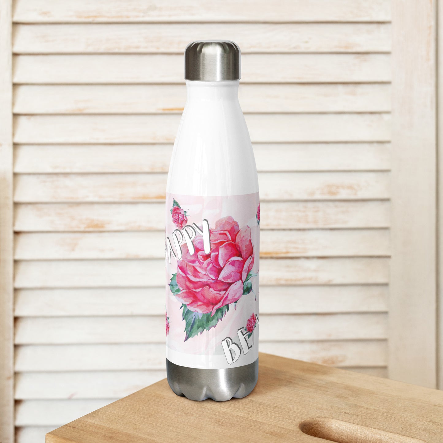 BE HAPPY BE YOU - LEBENSFREUDE PUR - STAINLESS STEEL EDELSTAHL DESIGNER TRINKFLASCHE - EXCLUSIV NATURMÄDEL®  AQUARELL ROSE IN LOVE - DESIGN VERENA U. JANINA BY VerJa.ME® - 1.0 - www.naturmaedel.shop - 