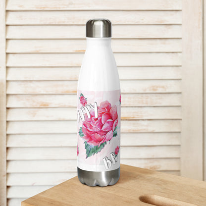 BE HAPPY BE YOU - LEBENSFREUDE PUR - STAINLESS STEEL EDELSTAHL DESIGNER TRINKFLASCHE - EXCLUSIV NATURMÄDEL®  AQUARELL ROSE IN LOVE - DESIGN VERENA U. JANINA BY VerJa.ME® - 1.0 - www.naturmaedel.shop - 
