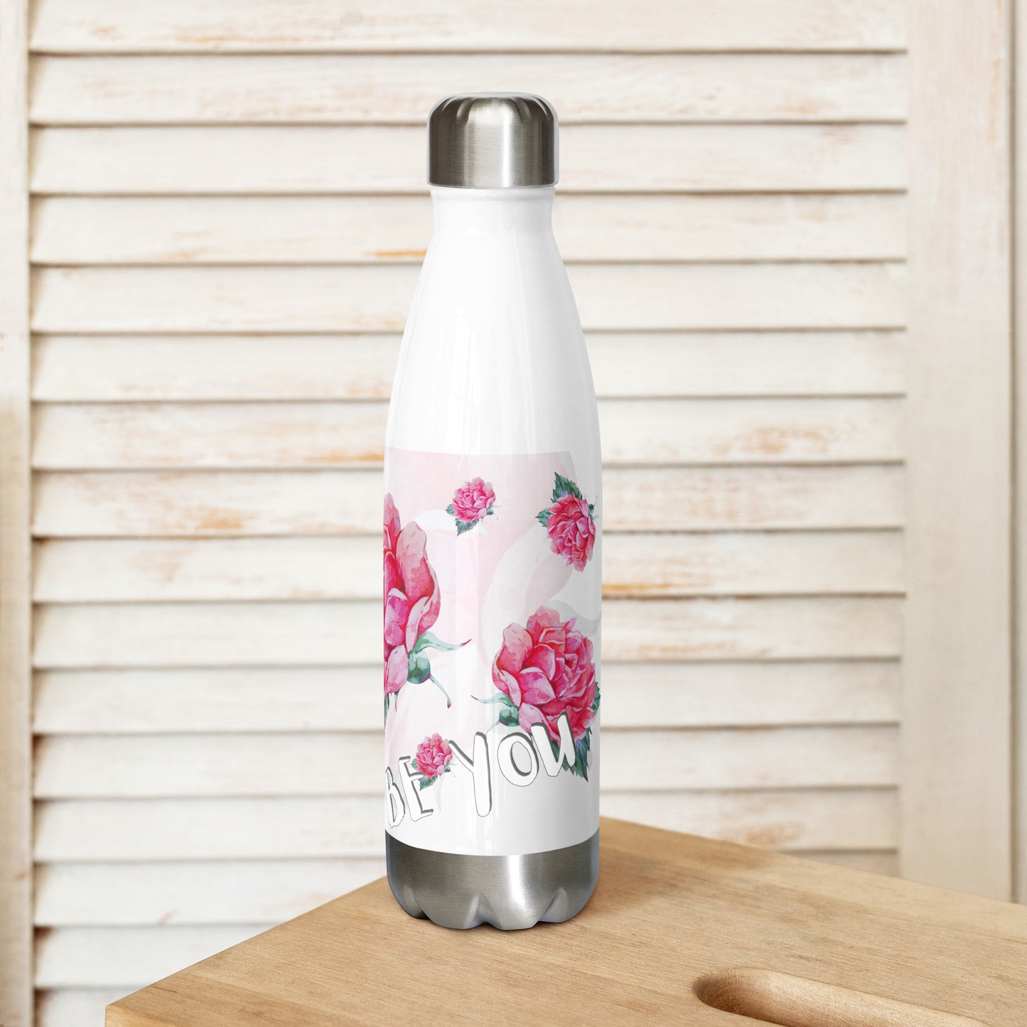 BE HAPPY BE YOU - LEBENSFREUDE PUR - STAINLESS STEEL EDELSTAHL DESIGNER TRINKFLASCHE - EXCLUSIV NATURMÄDEL®  AQUARELL ROSE IN LOVE - DESIGN VERENA U. JANINA BY VerJa.ME® - 1.1 - www.naturmaedel.shop - 