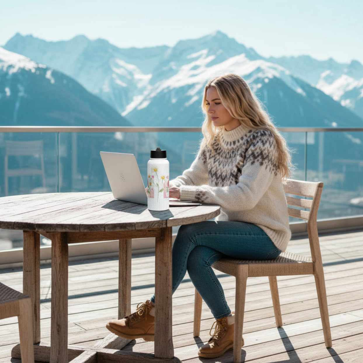 NATURMAEDEL_-EDELSTAHLDRINKFLASCHE-WORK WITH LOVE- EXCLUSIV LIMITED NATURMAEDEL CREATIV DESIGN - HOMEWORK IN DEN BERGEN -AQUARELLROSEN UND SILBERHERZ- www.naturmaedel.shop -