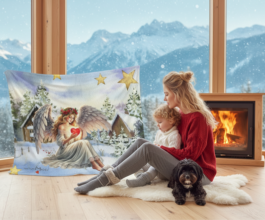 NATURMAEDEL_-WEIHNACHTSZAUBER-KUSCHELDECKE-TAGESDECKE-SCHUTZENGEL MIT HERZ-SILBERSTERNE-VORLAGEMOG3_-WALDSCHNEEHUTETEN- WEIHNACHTSGESCHENKE - www.naturmaedel.shop_ 