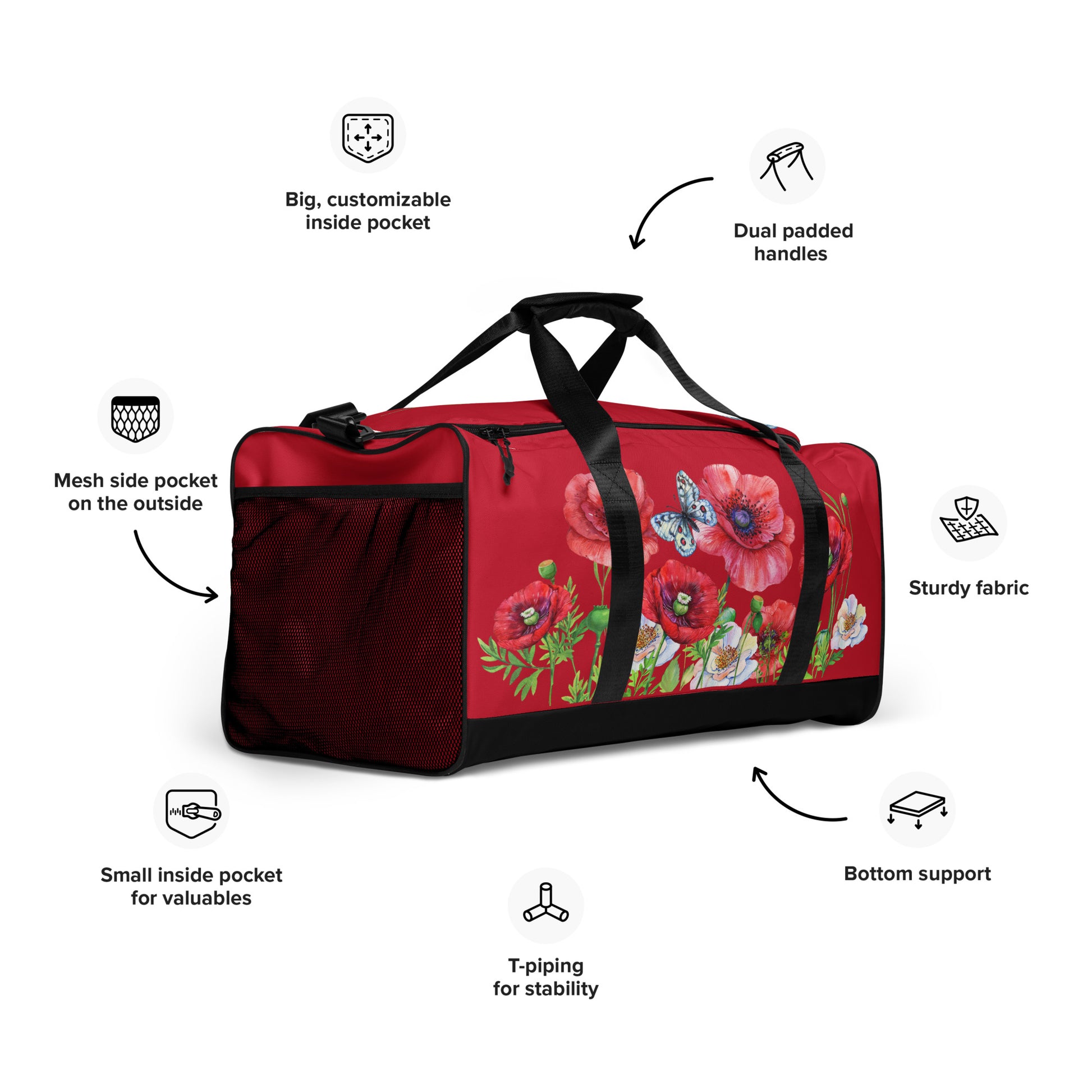 NATURMAEDEL® - EDLES TOSCANA AQUARELLBLUMEN DESIGN - FARBE ROT - WEEKENDER - SPORT- U. REISETASCHE - YOGASTUDIO IN DER TOSCANA - DESIGN VERENA U. JANINA BY VerJa.ME® -  1.4 - www.naturmaedel.shop -  