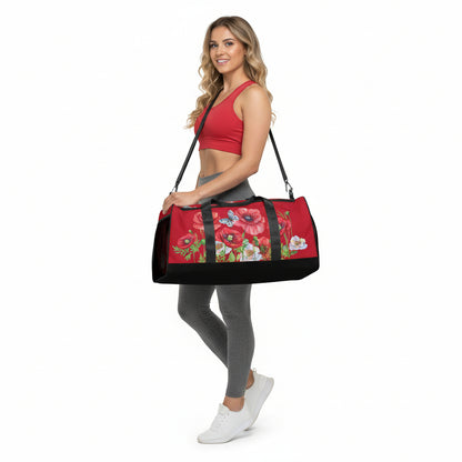 NATURMAEDEL® - EDLES TOSCANA AQUARELLBLUMEN DESIGN - FARBE ROT - WEEKENDER - SPORT- U. REISETASCHE - YOGASTUDIO IN DER TOSCANA - DESIGN VERENA U. JANINA BY VerJa.ME® -  1.7 - www.naturmaedel.shop -  