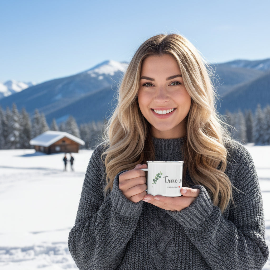 NATURMAEDEL® - EXCLUSIV DESIGN TIERLIEBE - TRUE LOVE - EMAIL TASSE - BECHER - AQUARELL HAESCHEN DESIGN - LOGO NATURMAEDEL MIT HERZ - BERGHÜTTE SCHNEE -  NATURMAEDEL JANINA - www.naturmaedel.shop - 
