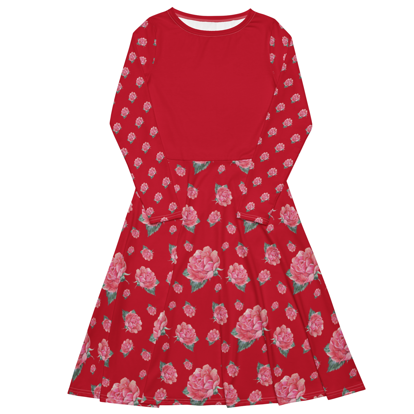 WUNDERSCHÖNES,  ROMANTISCHES JERSEY MIDIKLEID MIT EXCLUSIVEM NATURMÄDEL® ROSE IN 
 LOVE AQUARELL DESIGN. - DESIGNED by VERENA VerJa.ME® - 1.1 - GARDASEE - www.naturmaedel.com - 