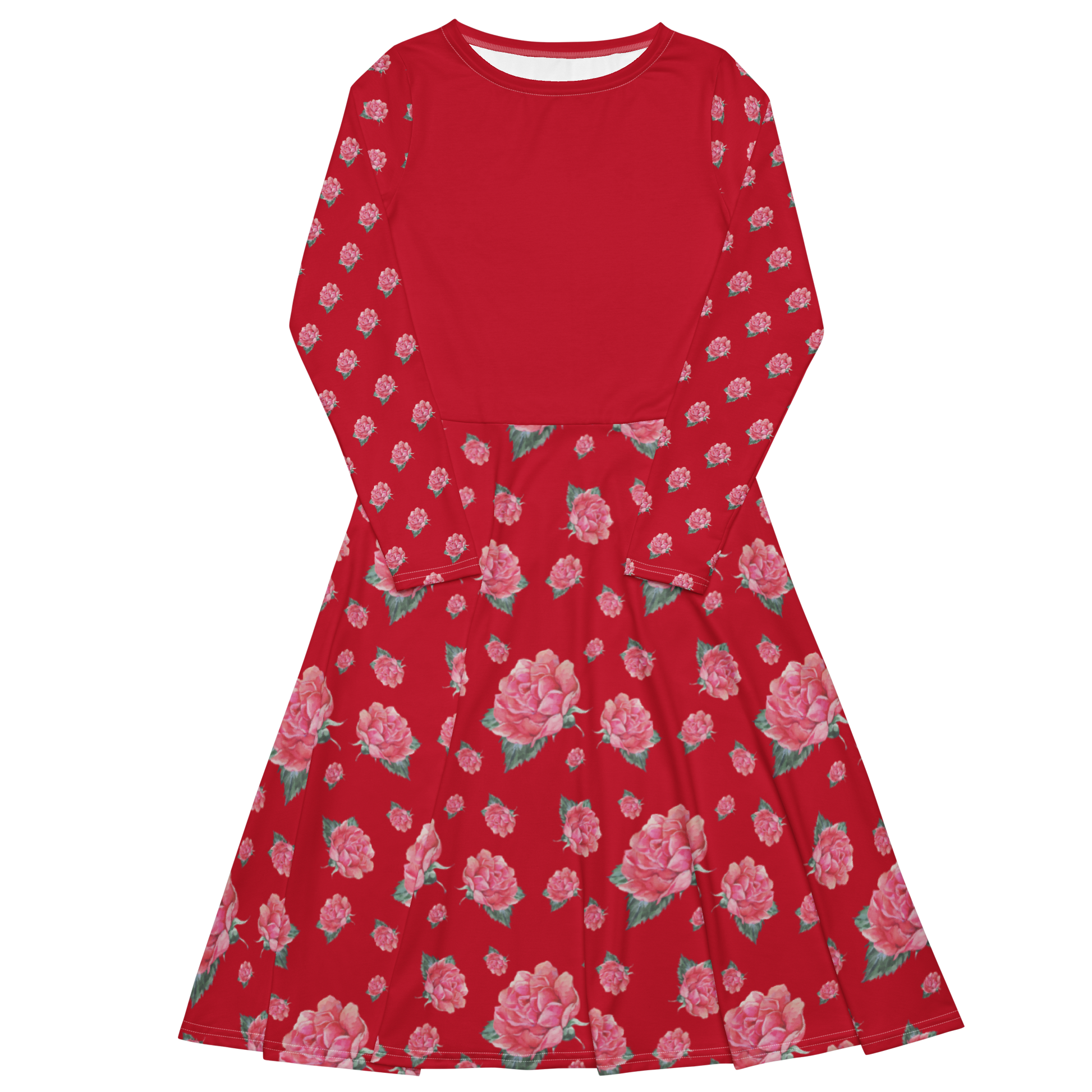 WUNDERSCHÖNES,  ROMANTISCHES JERSEY MIDIKLEID MIT EXCLUSIVEM NATURMÄDEL® ROSE IN 
 LOVE AQUARELL DESIGN. - DESIGNED by VERENA VerJa.ME® - 1.1 - GARDASEE - www.naturmaedel.com - 