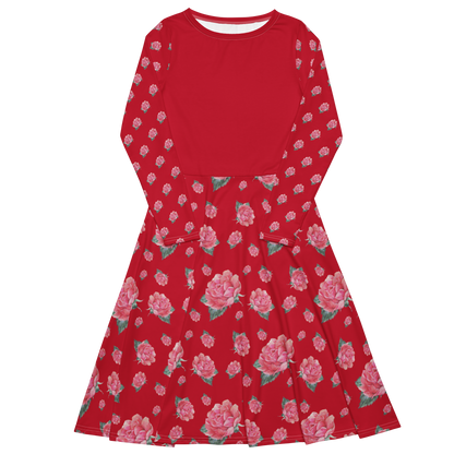 WUNDERSCHÖNES,  ROMANTISCHES JERSEY MIDIKLEID MIT EXCLUSIVEM NATURMÄDEL® ROSE IN 
 LOVE AQUARELL DESIGN. - DESIGNED by VERENA VerJa.ME® - 1.1 - GARDASEE - www.naturmaedel.com - 