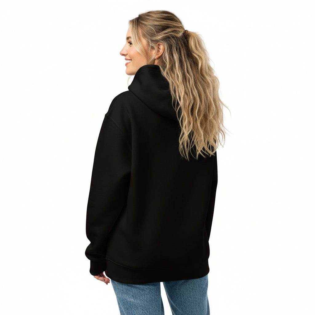 NATURMAEDEL® - UNISEX OVERSIZED HEAVXWEIGHT HOODIE - FARBE BLACK- BACK  - SUPER WEICH, SUPER BEQUEM - RINGGESPONNENE BAUMWOLLE - ATMUNGSAKTIV - NATURMÄDEL® EXCLUSIV LOGO RECHTER ÄRMEL - DESIGNED VERENA by VerJa.ME® - CLASSIC BASIC - www.naturmaedel.shop - 