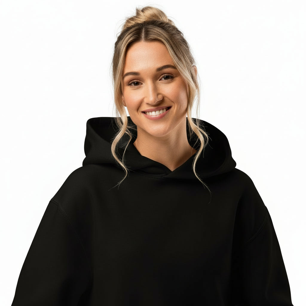 NATURMAEDEL® - UNISEX OVERSIZED HEAVXWEIGHT HOODIE - FARBE BLACK- FRONT 2  - SUPER WEICH, SUPER BEQUEM - RINGGESPONNENE BAUMWOLLE - ATMUNGSAKTIV - NATURMÄDEL® EXCLUSIV LOGO RECHTER ÄRMEL - DESIGNED VERENA by VerJa.ME® - CLASSIC BASIC - www.naturmaedel.shop - 