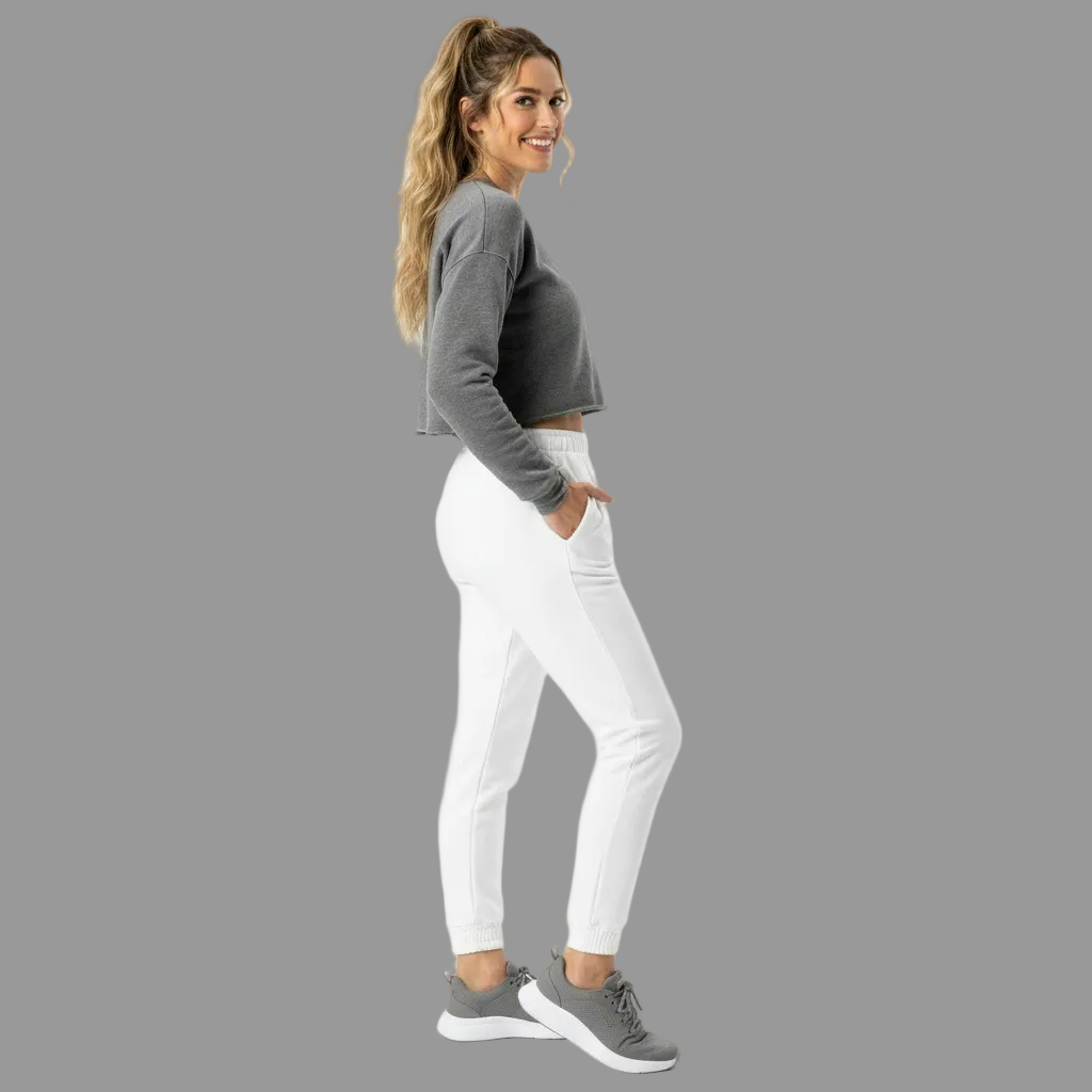 NATURMAEDEL CLASSIC BASIC - EXCLUSIVE HIGHTECH DAMEN JOGGINGHOSE IM LOUNGEWEAR LOOK. ATMUNGSAKTIV, ELASTISCH, FIGURBETONT. FARBE WEISS - RECHTE SEITE - EXCLUSIV NATURMAEDEL® LOGO DRUCK  - DESIGN VERENA U. JANINA by VerJa.ME - ITALIEN - FREIZEIT LOUNGEWEAR  1.7  - www.naturmaedel.shop -  