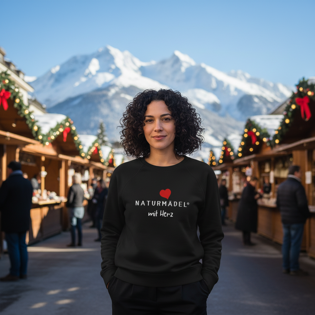 NATURMAEDEL CLASSIC BASIC - PREMIUM BIO BAUMWOLL PULLOVER - LANG ARM  FARBE GRÜN - EXCLUSIVES NATURMÄDEL MIT HERZ LOGO DESIGN - NATURMÄDEL RICARDA - www.naturmaedel.shop  
