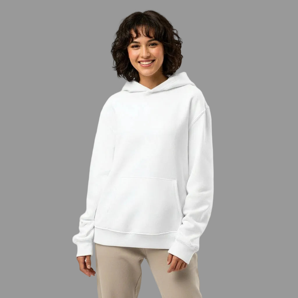 NATURMAEDEL® CLASSIC BASIC - UNISEX OVERSIZED HEAVXWEIGHT HOODIE - FARBE WEISS - PREMIUM LOUNGEWEAR - BAUMWOLLE - ATMUNGSAKTIV - NATURMAEDEL® EXCLUSIV LOGO RECHTER AERMEL - GOLDDRUCK - DESIGNED VERENA U. JANINA by VerJa.ME® - 1.3- www.naturmaedel.shop - 