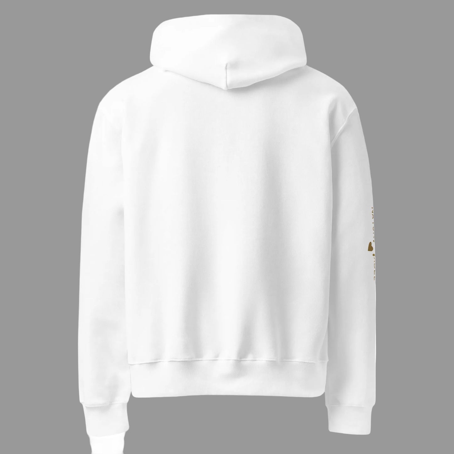 NATURMAEDEL® CLASSIC BASIC - UNISEX OVERSIZED HEAVXWEIGHT HOODIE - FARBE WEISS - PREMIUM LOUNGEWEAR - BAUMWOLLE - ATMUNGSAKTIV - NATURMAEDEL® EXCLUSIV LOGO RECHTER AERMEL - GOLDDRUCK - DESIGNED VERENA U. JANINA by VerJa.ME® - 1.5- www.naturmaedel.shop - 