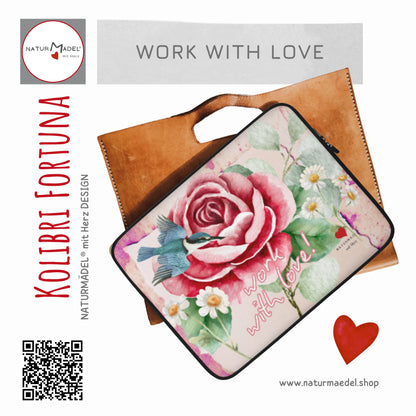 EDLES, PURISTISCH, ELEGANTES MACBOOK, LAPTOP SLEEVE IM EXCLUSIVEN NATURMÄDEL® DESIGN WORK WITH LOVE -  VINTAGE ROSE & KOLIBRI - Der optimale und stylische Schutz für Unterwegs - GRÖSSEN 13“ UND 15“ ZOLL - LEDERTASCHE - designed NATURMÄDEL® by VerJa.ME® - 1.13 - www.naturmädel.shop - 
