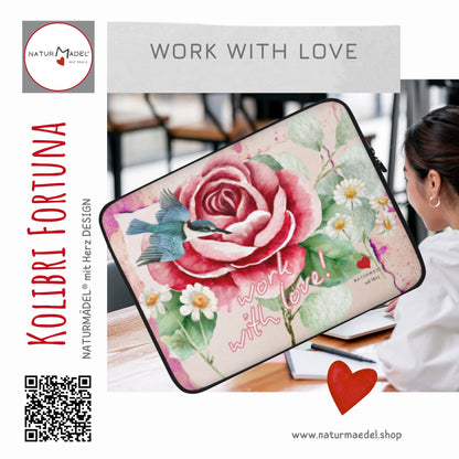 EDLES, PURISTISCH, ELEGANTES MACBOOK, LAPTOP SLEEVE IM EXCLUSIVEN NATURMÄDEL® DESIGN WORK WITH LOVE -  VINTAGE ROSE & KOLIBRI - Der optimale und stylische Schutz für Unterwegs - GRÖSSEN 13“ UND 15“ ZOLL - LEDERTASCHE - designed NATURMÄDEL® by VerJa.ME® - 1.14 - www.naturmädel.shop - 