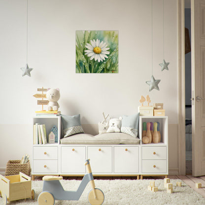 NATURMAEDEL CREATIV DESIGN - WANDBILD AUF EDLEM BIRKENHOLZ - AQUARELL „GAENSEBLUEMCHEN“  aus „Wo ist Milli?“ - HERZENSGESCHENKE - KINDERZIMMER - Designed by Verena u. Janina Boehler, VerJa.ME - 1.3- www.naturmaedel.shop - 