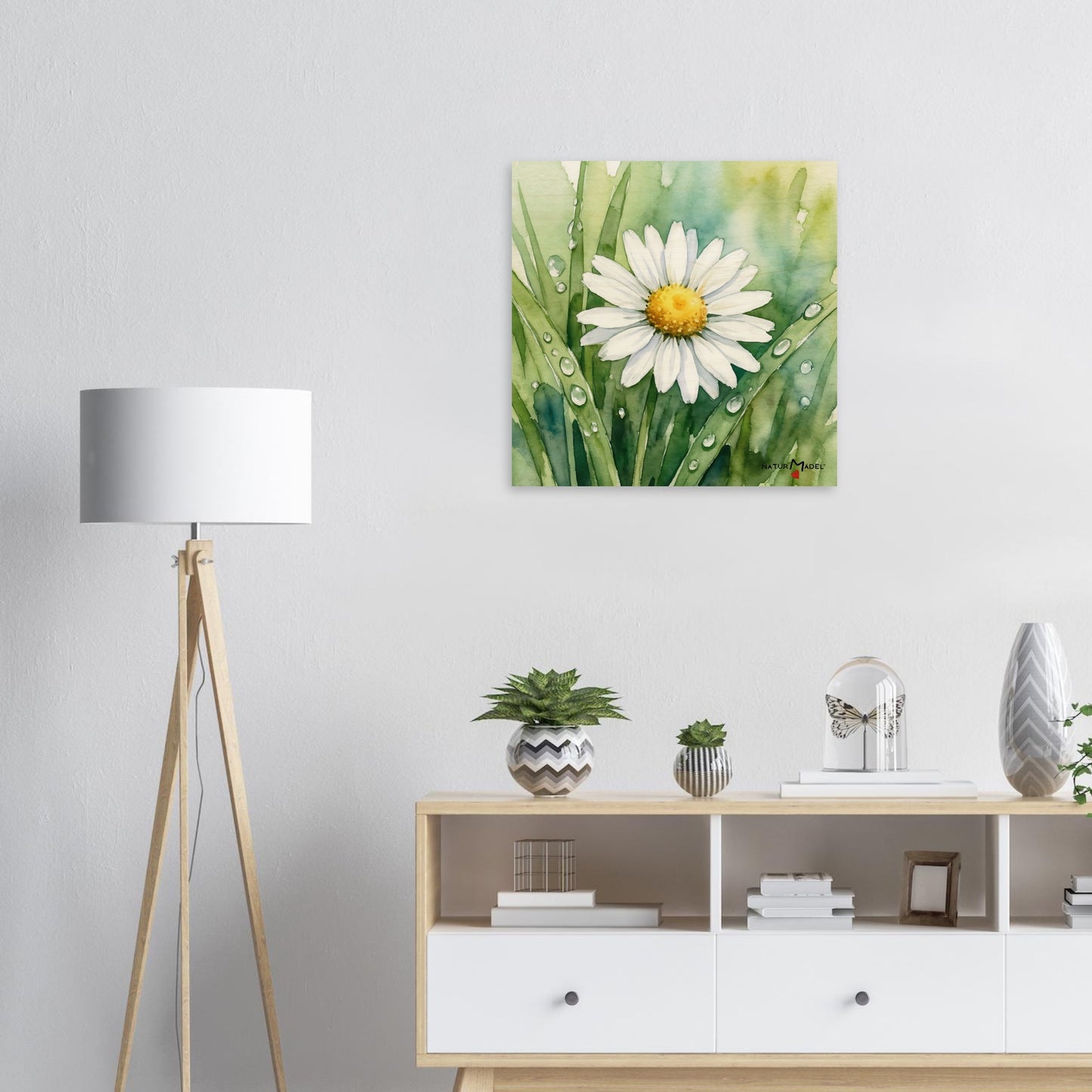 NATURMAEDEL CREATIV DESIGN - WANDBILD AUF  BIRKENHOLZ - AQUARELL „GAENSEBLUEMCHEN“ - HOME & LIVING  - WOHNZIMMER - HERZENSGESCHENKE -  Designed by Verena u. Janina Boehler, VerJa.ME - 1.11 - www.naturmaedel.shop - 