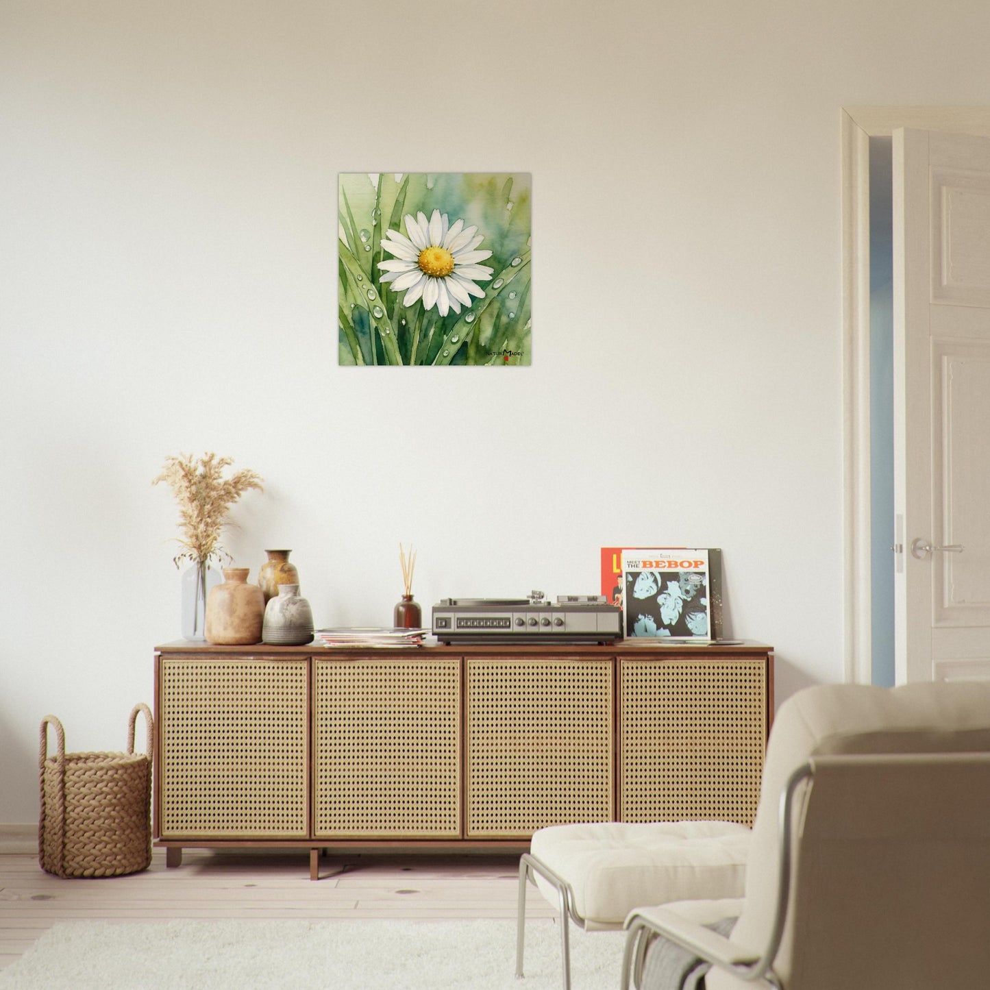 NATURMAEDEL CREATIV DESIGN - WANDBILD AUF  BIRKENHOLZ - AQUARELL „GAENSEBLUEMCHEN“ - HOME & LIVING  - WOHNZIMMER - HERZENSGESCHENKE -  Designed by Verena u. Janina Boehler, VerJa.ME - 1.13 - www.naturmaedel.shop - 