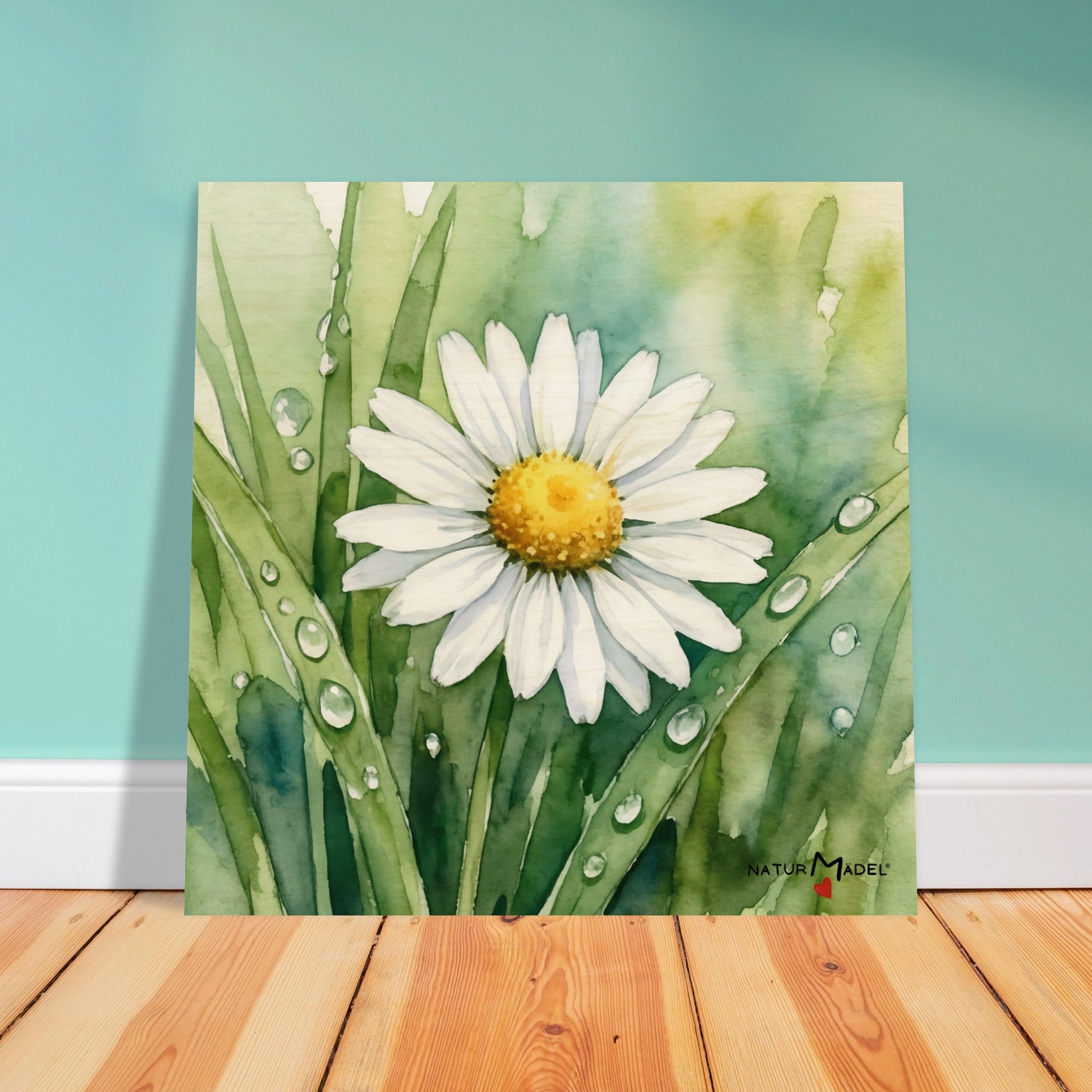 NATURMAEDEL CREATIV DESIGN - WANDBILD AUF  BIRKENHOLZ - AQUARELL „GAENSEBLUEMCHEN“ - HOME & LIVING  - BÜRO - HERZENSGESCHENKE -  Designed by Verena u. Janina Boehler, VerJa.ME - 1.17 - www.naturmaedel.shop - 