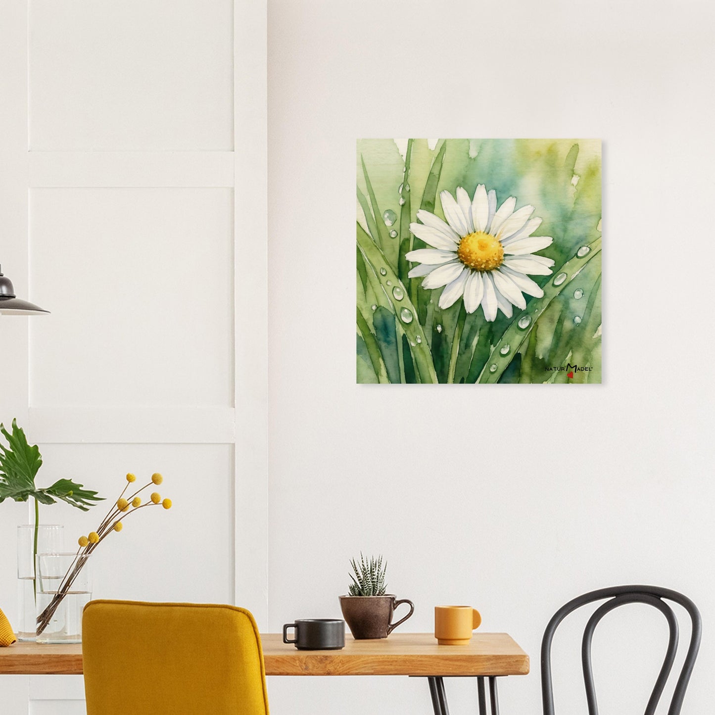 NATURMAEDEL CREATIV DESIGN - WANDBILD AUF  BIRKENHOLZ - AQUARELL „GAENSEBLUEMCHEN“ - HOME & LIVING  - BÜRO - HERZENSGESCHENKE -  Designed by Verena u. Janina Boehler, VerJa.ME - 1.18 - www.naturmaedel.shop - 