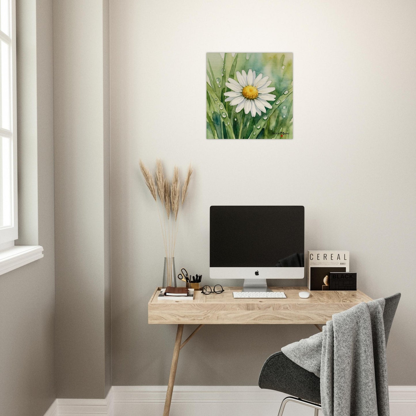 NATURMAEDEL CREATIV DESIGN - WANDBILD AUF  BIRKENHOLZ - AQUARELL „GAENSEBLUEMCHEN“ - HOME & LIVING  - BÜRO - HERZENSGESCHENKE -  Designed by Verena u. Janina Boehler, VerJa.ME - 1.20 - www.naturmaedel.shop - 