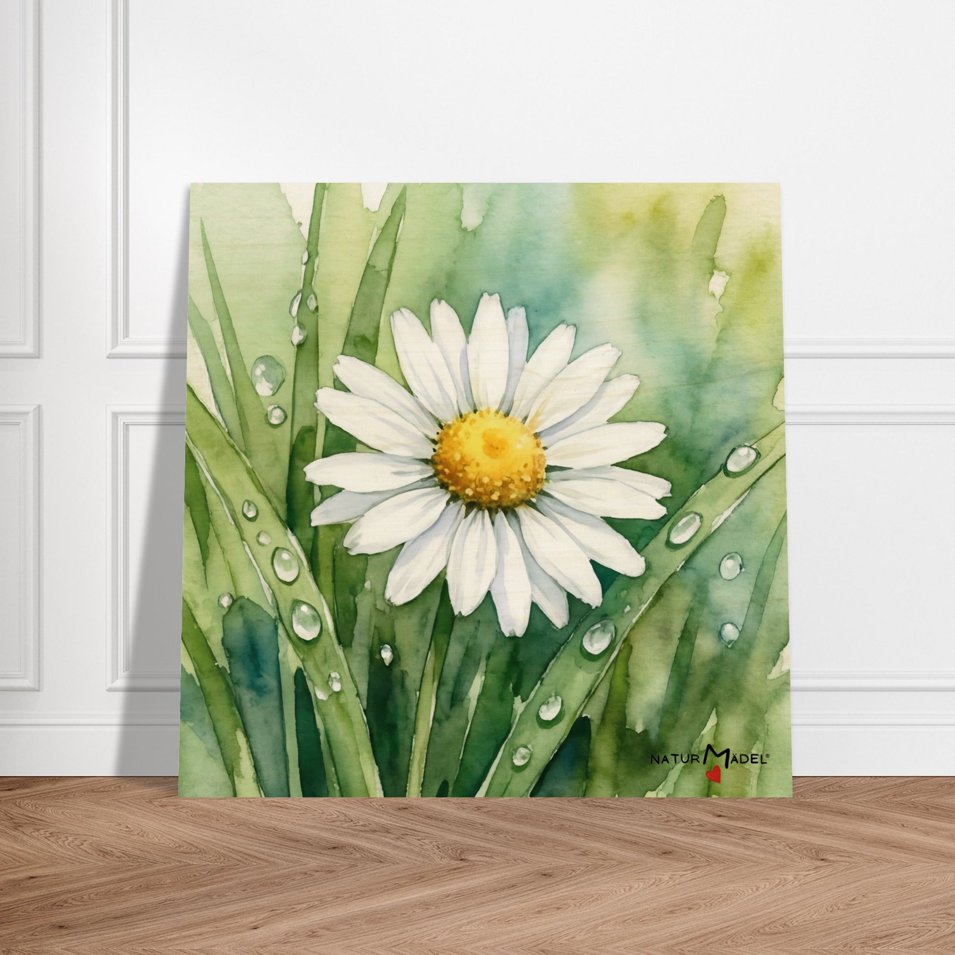 NATURMAEDEL CREATIV DESIGN - WANDBILD AUF  BIRKENHOLZ - AQUARELL „GAENSEBLUEMCHEN“ - HOME & LIVING  - KUECHE - HERZENSGESCHENKE -  Designed by Verena u. Janina Boehler, VerJa.ME - 1.21 - www.naturmaedel.shop - 