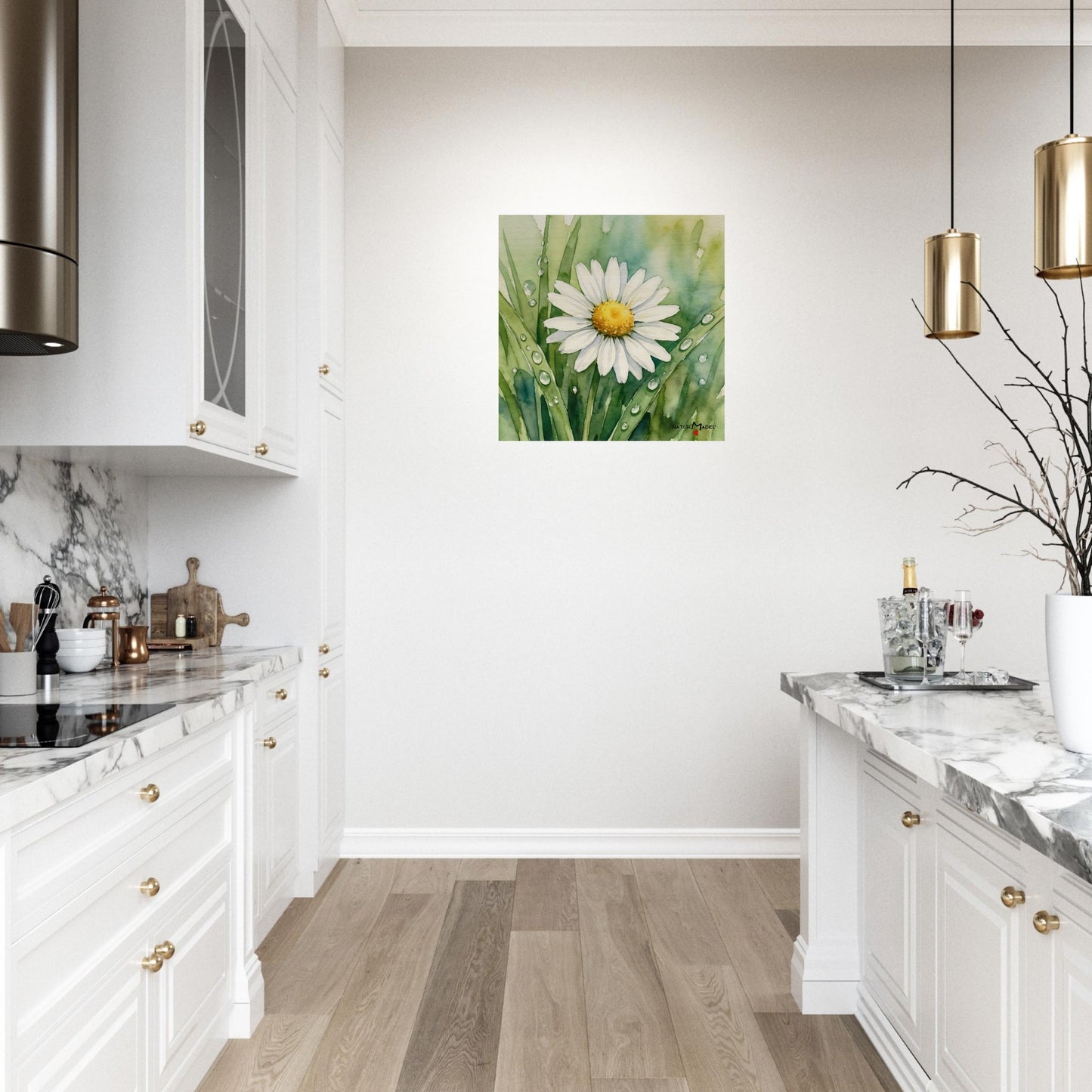 NATURMAEDEL CREATIV DESIGN - WANDBILD AUF  BIRKENHOLZ - AQUARELL „GAENSEBLUEMCHEN“ - HOME & LIVING  - KUECHE - HERZENSGESCHENKE -  Designed by Verena u. Janina Boehler, VerJa.ME - 1.24 - www.naturmaedel.shop - 