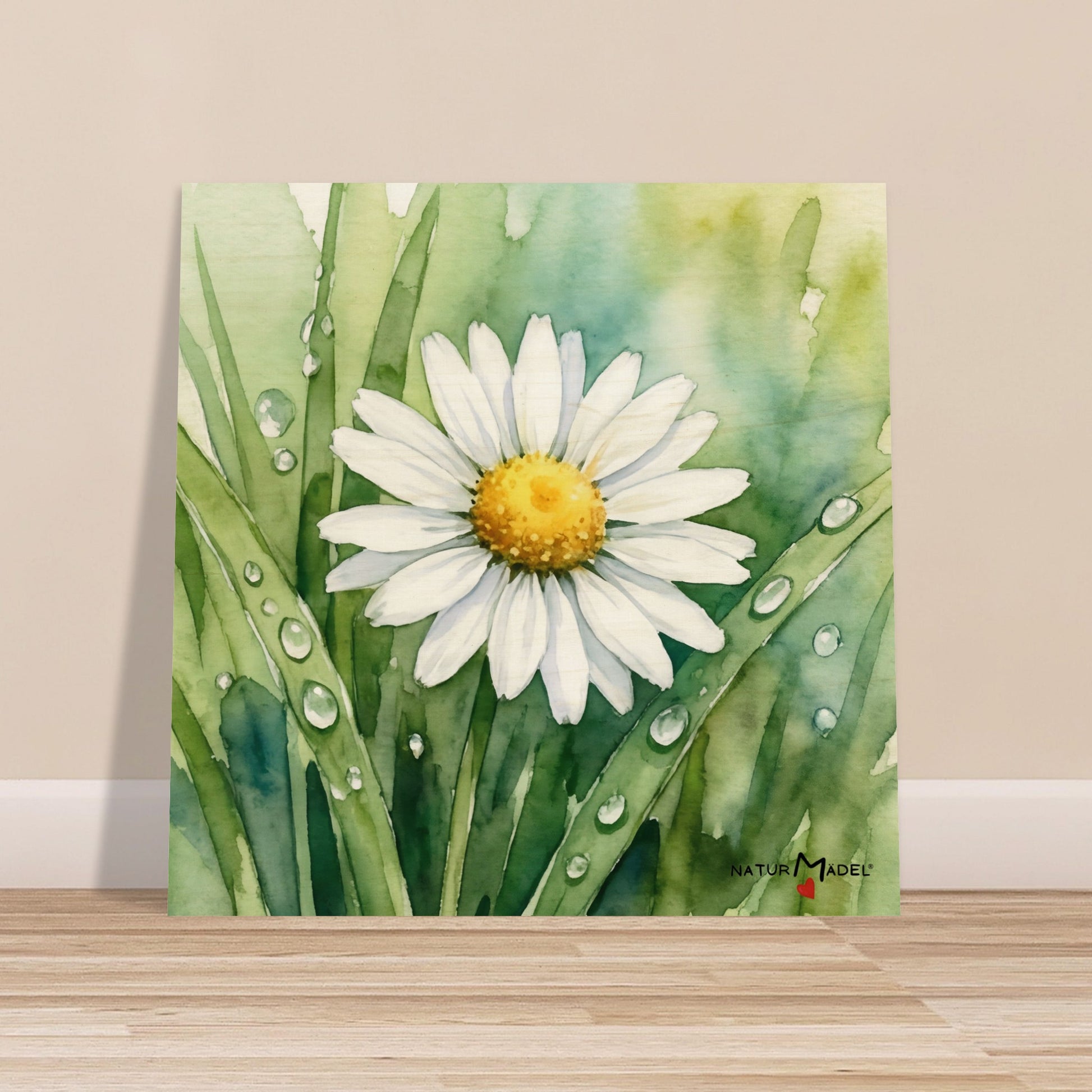 NATURMAEDEL CREATIV DESIGN - WANDBILD AUF  BIRKENHOLZ - AQUARELL „GAENSEBLUEMCHEN“ - HOME & LIVING  - HERZENSGESCHENKE -  Designed by Verena u. Janina Boehler, VerJa.ME - 1.9 - www.naturmaedel.shop - 