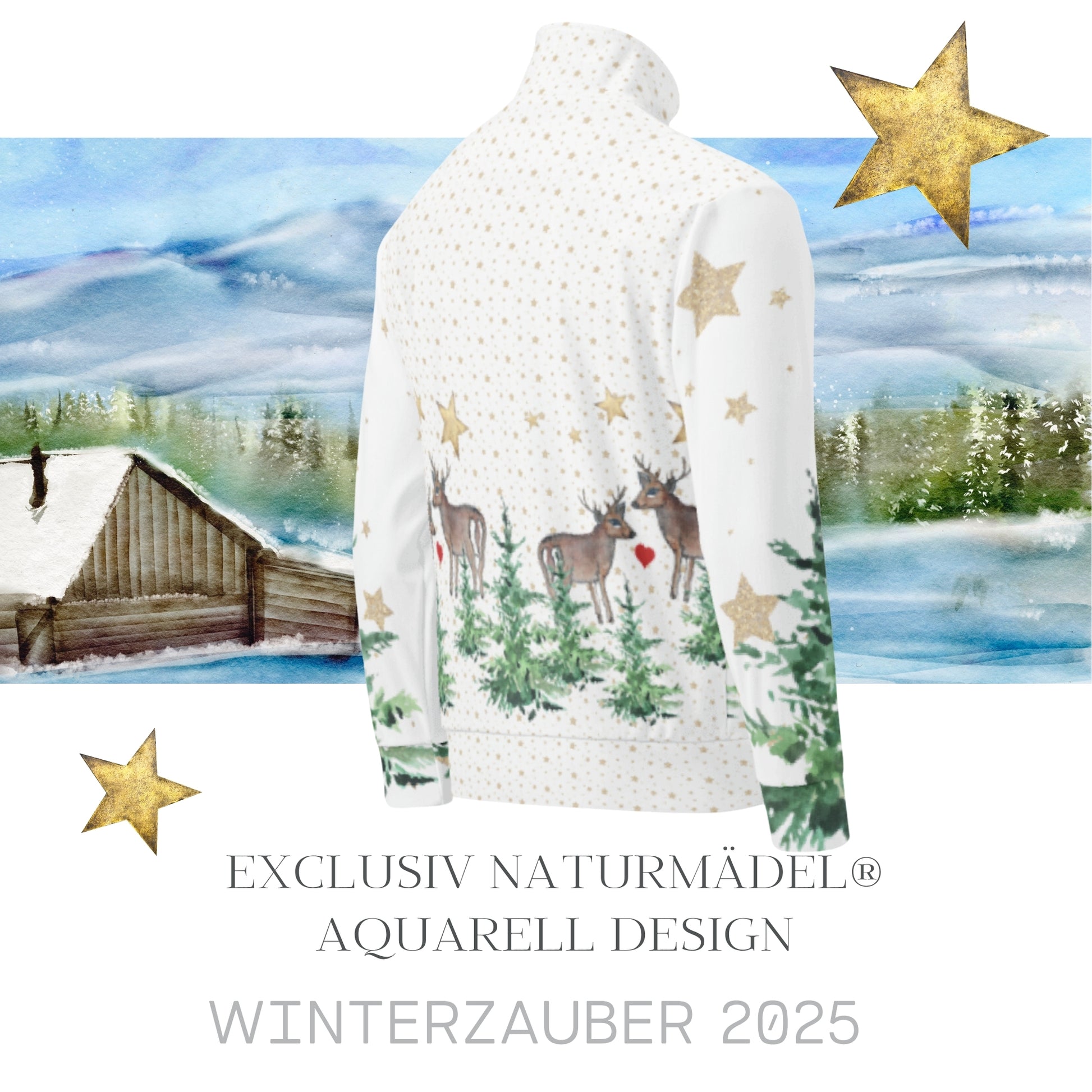 NATURMAEDEL_DESIGN_TIERLIEBE._-_WINTERZAUBER_2024_FUNKTIONELLE_ELASTISCHE_DAMEN_DESIGNER_FREIZEITJACKE_IM_EXCLUSIVEN_NATURM_DEL_AQUARELL_DRUCK._DESIGN_HANDMADE_by_VerJa.ME_-_AQUARELL_HIRSCHE_-_CREATOR_V.BOEHLER_1-_www.naturmaedel.shop
