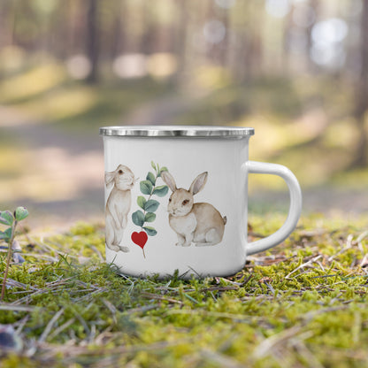 NATURMAEDEL EMAILLE MUG - BECHER - EXCLUSIVES NATURMAEDEL® TIERLIEBE AQUARELL DESIGN COLLECTION - AUFSCHRIFT TRUE LOVE MIT ROTEM AQUARELL HERZ - FRÜHLING SOMMER - 1.0  - www.naturmaedel.shop - 