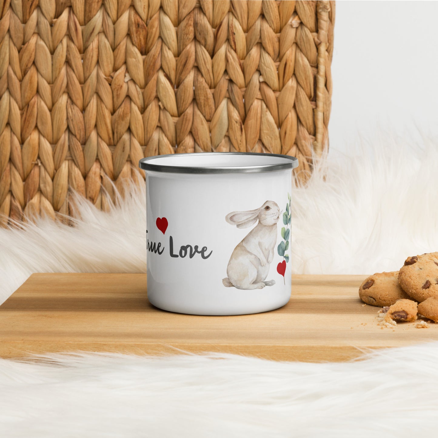 NATURMAEDEL EMAILLE MUG - BECHER - EXCLUSIVES NATURMAEDEL® TIERLIEBE AQUARELL DESIGN COLLECTION - AUFSCHRIFT TRUE LOVE MIT ROTEM AQUARELL HERZ - FRÜHLING SOMMER - 1.5 - www.naturmaedel.shop - 