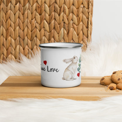 NATURMAEDEL EMAILLE MUG - BECHER - EXCLUSIVES NATURMAEDEL® TIERLIEBE AQUARELL DESIGN COLLECTION - AUFSCHRIFT TRUE LOVE MIT ROTEM AQUARELL HERZ - FRÜHLING SOMMER - 1.5 - www.naturmaedel.shop - 