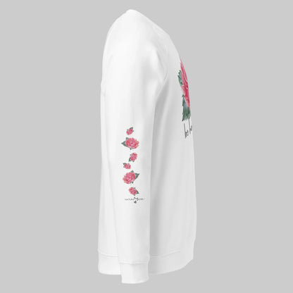 NATURMAEDEL® EXCLUSIV LOGO - AQUARELL ROSE IN LOVE DESIGN. BIO BAUMWOLLE - STYLISCHER UNISEX DAMEN RAGLAN PULLOVER, SWEATSHIRT - MOCKUP RECHTE AERMELSEITE  -   DESIGN VERENA U. JANINA by VerJa.ME® - 1.5 - www.naturmaedel.com - 