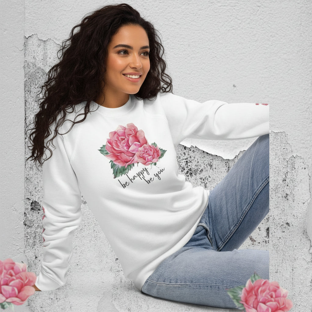 NATURMAEDEL® EXCLUSIV AQUARELL ROSE IN LOVE DESIGN. BIO BAUMWOLLE - STYLISCHER UNISEX DAMEN RAGLAN PULLOVER, SWEATSHIRT -   DESIGN VERENA U. JANINA by VerJa.ME® - 1.0 - www.naturmaedel.com - 
