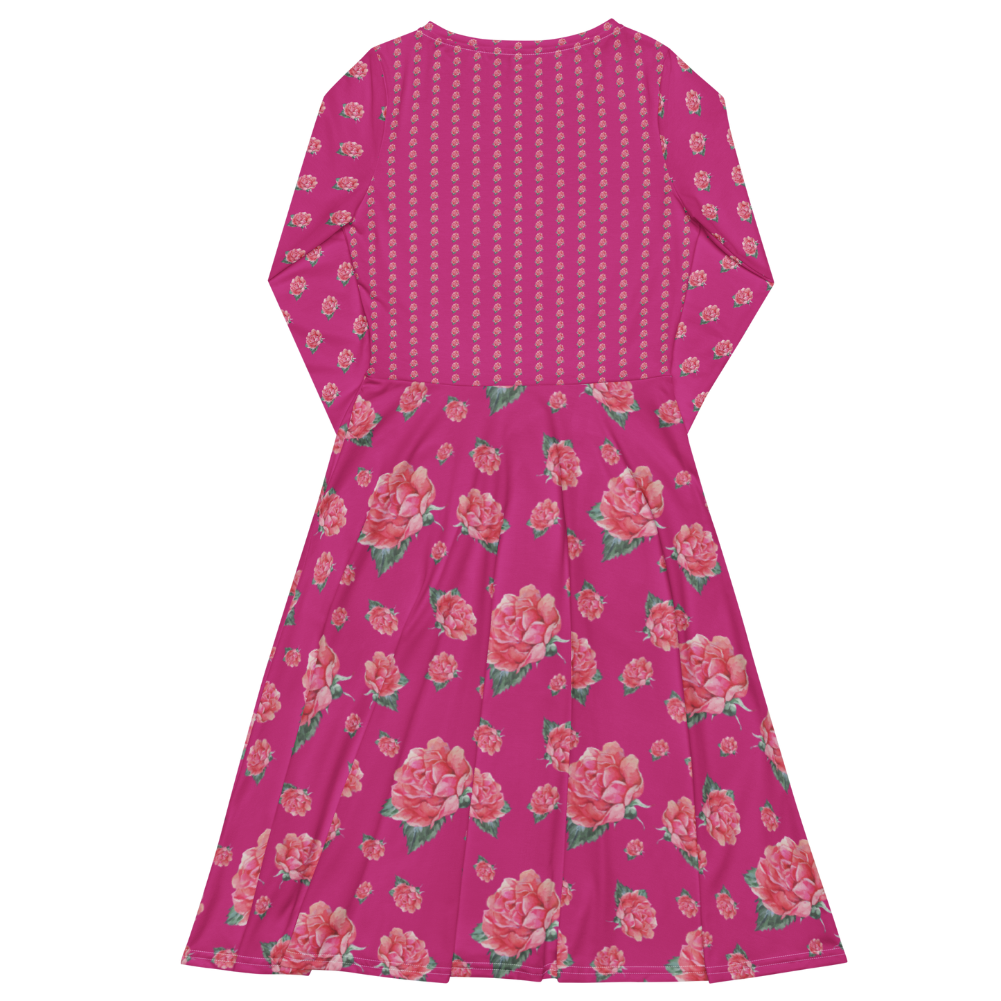 NATURMAEDEL® EXCLUSIV DESIGN AQUARELL ROSE IN LOVE. ROMANTISCHES, EINZIGARTIGES JERSEY MIDIKLEID - RÜCKENTEIL - EIN TRAUMHAFTER REISEBEGLEITER. DESIGNED by VERENA U. JANINA VerJa.ME®   -www.naturmaedel.shop - 