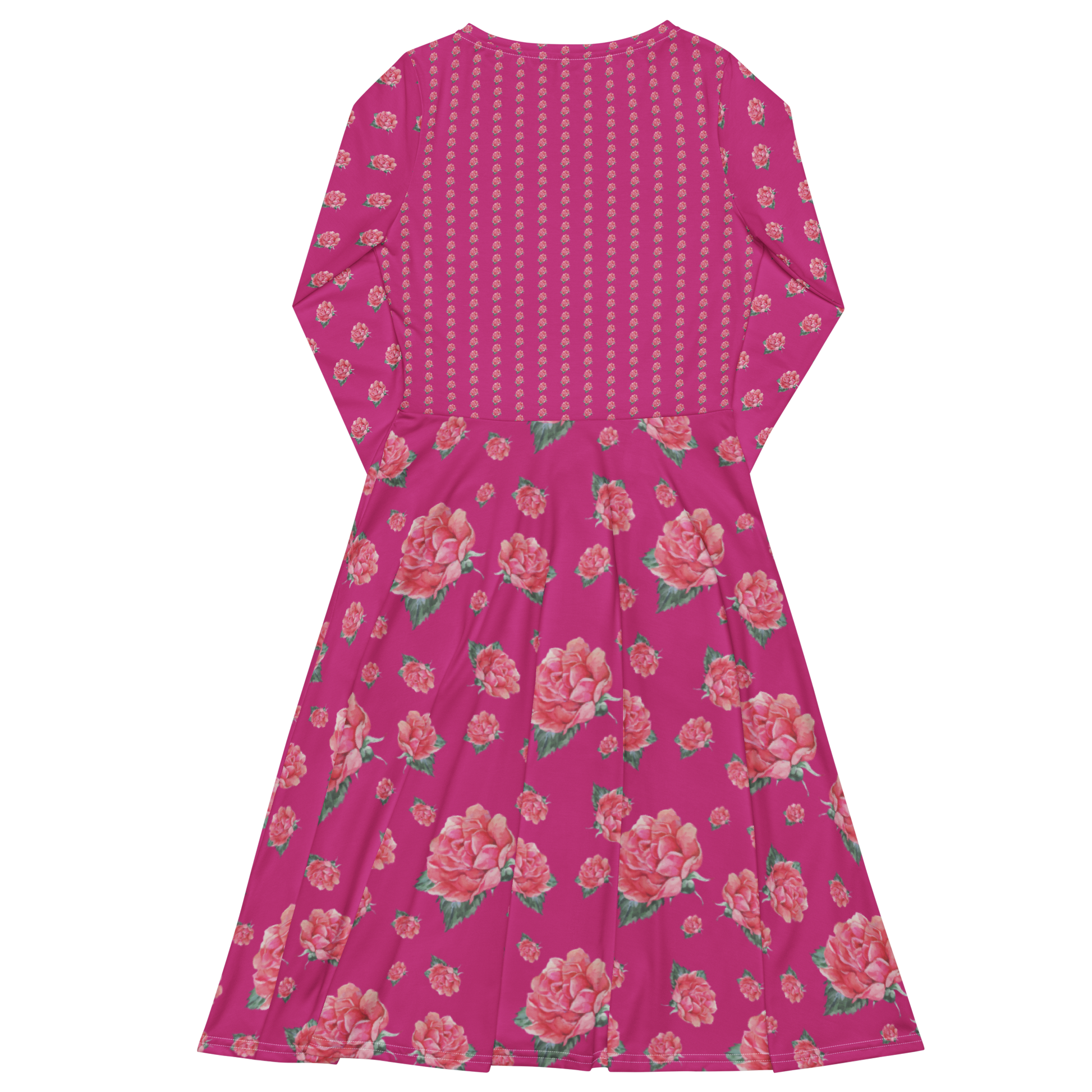 NATURMAEDEL® EXCLUSIV DESIGN AQUARELL ROSE IN LOVE. ROMANTISCHES, EINZIGARTIGES JERSEY MIDIKLEID - RÜCKENTEIL - EIN TRAUMHAFTER REISEBEGLEITER. DESIGNED by VERENA U. JANINA VerJa.ME®   -www.naturmaedel.shop - 