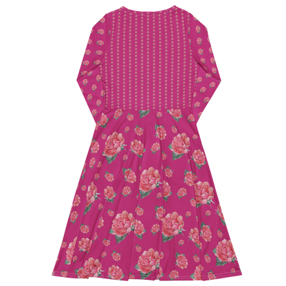 NATURMAEDEL® EXCLUSIV DESIGN AQUARELL ROSE IN LOVE. ROMANTISCHES, EINZIGARTIGES JERSEY MIDIKLEID - RÜCKENTEIL - EIN TRAUMHAFTER REISEBEGLEITER. DESIGNED by VERENA U. JANINA VerJa.ME®   -www.naturmaedel.shop - 