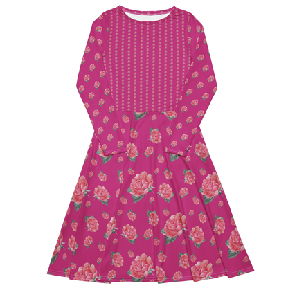 NATURMAEDEL® EXCLUSIV DESIGN AQUARELL ROSE IN LOVE. ROMANTISCHES, EINZIGARTIGES JERSEY MIDIKLEID - VORDERTEIL - EIN TRAUMHAFTER REISEBEGLEITER. DESIGNED by VERENA U. JANINA VerJa.ME®   -www.naturmaedel.shop - 