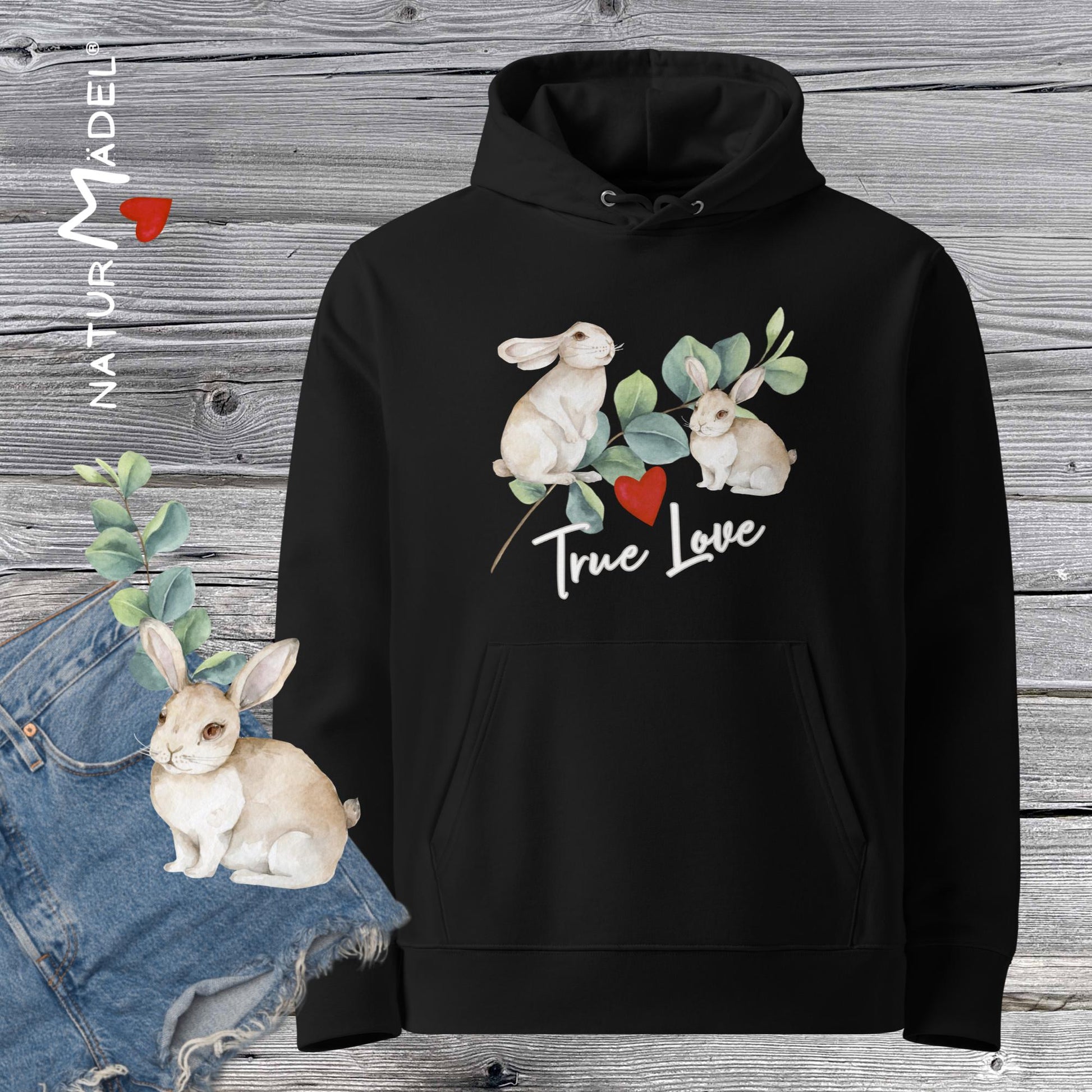 NATURMAEDEL® EXCLUSIV DESIGN NATURLIEBE TRUE LOVE  - PREMIUM ECO BIO BAUMWOLLE UNISEX HOODIE - EINZELANFERTIGUNG. EIN SYMBOL FÜR NACHHALTIGKEIT UND KOMFORT - VORDER- U. RÜCKSEITE BEDRUCKT - DESIGNED VERENA U. JANINA BOEHLER - VerJa.ME -  1.4 - www.naturmaedel.shop - 