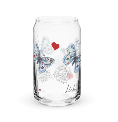 NATURMAEDEL® FRUEHLINGS- SOMMER HIGHLIGHTS. DESIGNER TRINKGLAS MIT UND OHNE DECKE DAS FÜR ECHTE GLUECKSMOMENTE SORGT. SCHRIFTZUG LIEBE UND FREUDE - LIEBE MANDALA UND SCHMETTERLINGE -  DESIGNED BY VERENA U. JANINA BOEHLER - 1.8 - www.naturmaedel.shop 